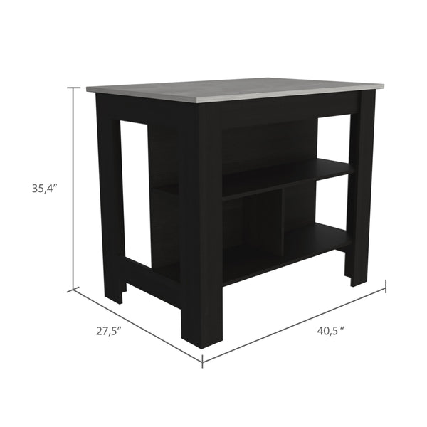 English Elm 3-Shelf Kitchen Island In Wenge Finish With Ibiza Marble Top For Stylish Storage And Prep Space B06280049