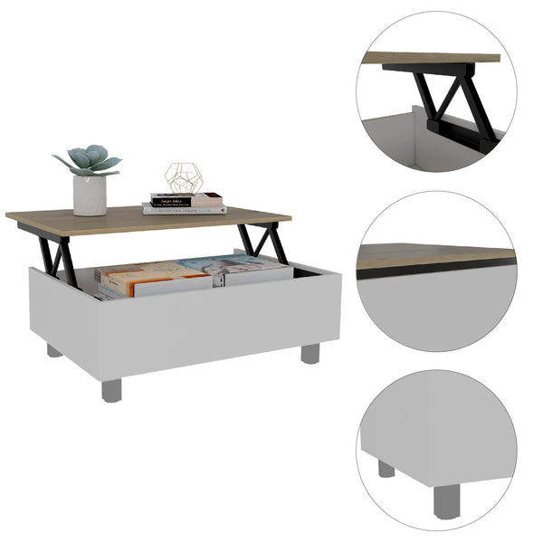 English Elm Tilton Lift-Top Coffee Table White Oak with Hidden Storage, Stainless Steel Legs, Locking Wheels B06280628