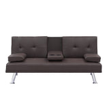 Hearth and Haven Brown Leather Multifunctional Double Folding Sofa Bed For Office with Coffee Table W165880946