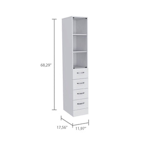 English Elm White Tall Linen Cabinet with Glass Door, 3 Shelves & 3 Drawers, Slim 68" Storage Tower, White B06280383