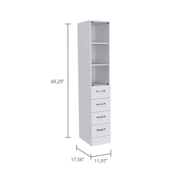 English Elm White Tall Linen Cabinet with Glass Door, 3 Shelves & 3 Drawers, Slim 68" Storage Tower, White B06280383
