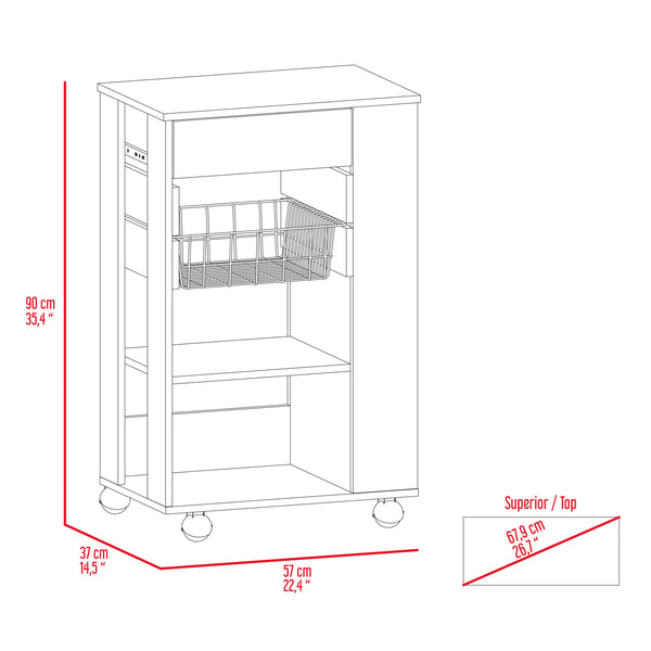 English Elm Wenge Kitchen Cart with 5 Shelves & 1 Drawer, Wengue and Light Oak Mobile Storage Cart with Wheels B062S00124