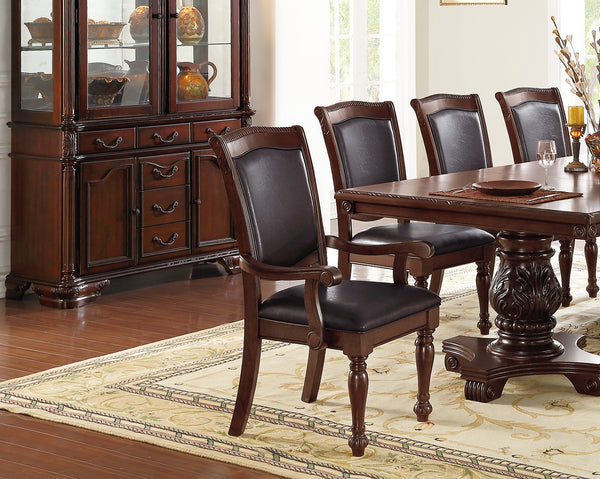 English Elm Royal Carved Formal Dining Side Chairs Set of 2 — Ornate Floral Rubberwood Frames with Padded PU Seats Brown 22 L x 15 W x 42 H B01180916