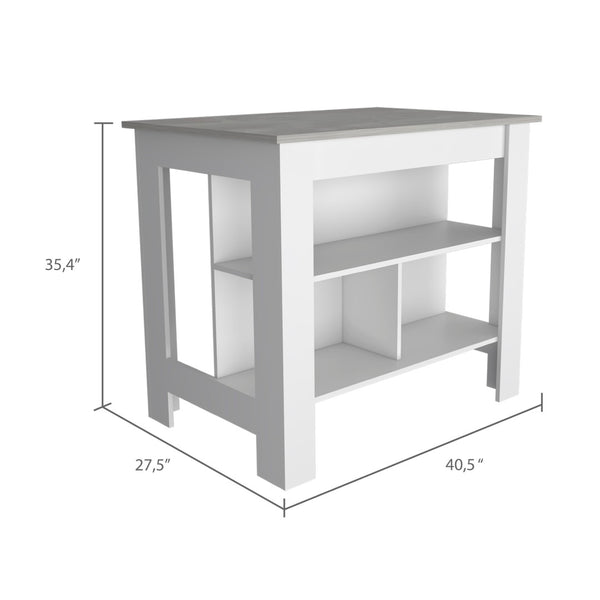 English Elm Rockaway 3-Shelf Kitchen Island With White Finish And Ibiza Marble Top For Stylish Storage Solutions B06280052-GIGA