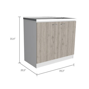 English Elm Brookeline Contemporary 2-Door Utility Sink Cabinet in White & Light Gray — Multiroom Workspace, 39.3" wide B062S00147