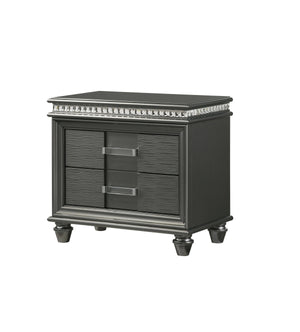 English Elm 1 Piece Modern Glam Style Dark Gray Finish Crystal Inlay Edges Two Drawer Nightstand