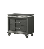 English Elm 1 Piece Modern Glam Style Dark Gray Finish Crystal Inlay Edges Two Drawer Nightstand