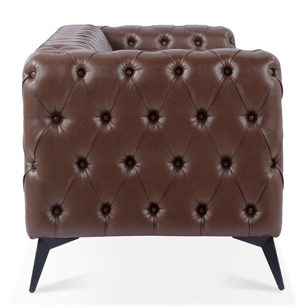 English Elm 84.06inch Traditional Pu Leather Sofa with Tufted Back and Sled Iron Legs for Living Room W68041370