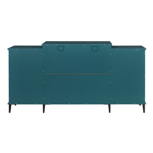 English Elm 62" Teal Blue Buffet Cabinet with Tempered Glass, Carved Doors, Adjustable Shelves & Anti-Tip Safety W96570022
