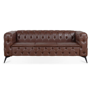 English Elm 84.06inch Traditional Pu Leather Sofa with Tufted Back and Sled Iron Legs for Living Room W68041370