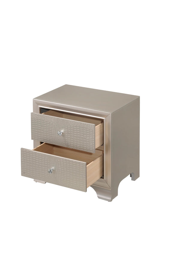 English Elm 1pc Glam Modern Nightstand with Embossed Crocodile Finish, Two Drawers, Dustproof Base & Buttons Champagne 25.6 L x 18.4 W x 26.3 H B01181032