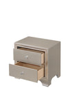 English Elm 1 Piece Modern Glam Style Champagne Finish Two Drawer Nightstand Embossed Crocodile Pattern