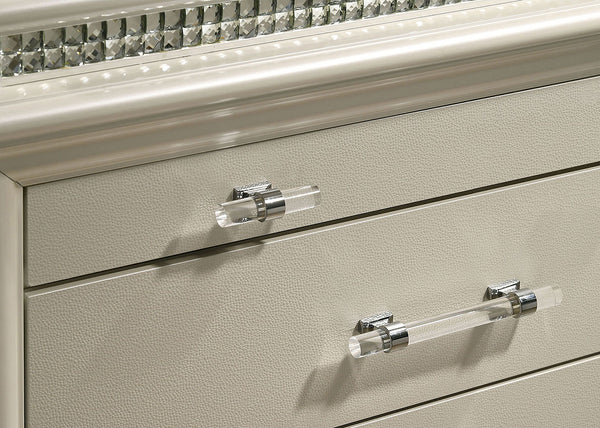 English Elm Classic Pearl White Maddie Nightstand with Acrylic Legs & Crystal Accents, 2 Felt-Lined Drawers, 29.5"W Elegance B01181028