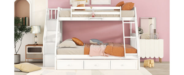 English Elm Twin-over-full Bunk Bed with Storage Staircase Drawers and Pine Wood Frame LT000223AAK