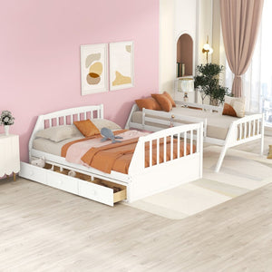 English Elm Twin-over-full Bunk Bed with Storage Staircase Drawers and Pine Wood Frame LT000223AAK