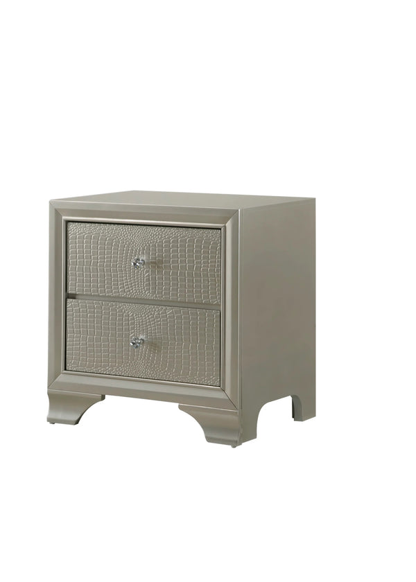 English Elm 1pc Glam Modern Nightstand with Embossed Crocodile Finish, Two Drawers, Dustproof Base & Buttons Champagne 25.6 L x 18.4 W x 26.3 H B01181032
