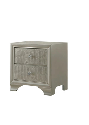 English Elm 1 Piece Modern Glam Style Champagne Finish Two Drawer Nightstand Embossed Crocodile Pattern