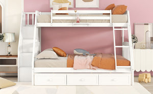 English Elm Twin-over-full Bunk Bed with Storage Staircase Drawers and Pine Wood Frame LT000223AAK