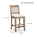 English Elm 24" Counter Stool, Weathered Gray Finish, French Gray Leather Seat