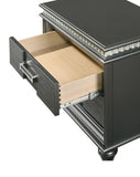 English Elm 1 Piece Modern Glam Style Dark Gray Finish Crystal Inlay Edges Two Drawer Nightstand