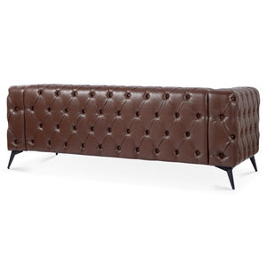 English Elm 84.06inch Traditional Pu Leather Sofa with Tufted Back and Sled Iron Legs for Living Room W68041370