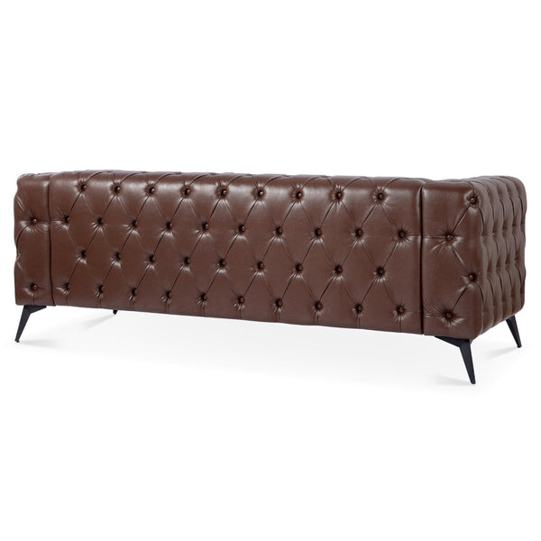 English Elm 84.06inch Traditional Pu Leather Sofa with Tufted Back and Sled Iron Legs for Living Room W68041370