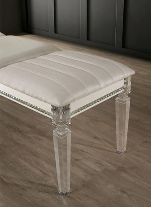 English Elm Antique Maddie Pearl White Bench 54" Glamorous Acrylic Legs Crystal & Mirror Accents for Princess Room B01181029
