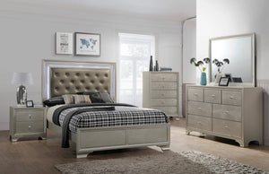 English Elm Modern Glam Crocodile Skin Finish Upholstered Queen LED Tufted Headboard Bed with Luxe Glow Champagne 61 L x 41 W x 6.5 H B011S00445