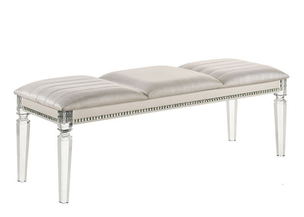 English Elm Antique Maddie Pearl White Bench 54" Glamorous Acrylic Legs Crystal & Mirror Accents for Princess Room B01181029