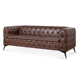 English Elm 84.06inch Traditional Pu Leather Sofa with Tufted Back and Sled Iron Legs for Living Room W68041370