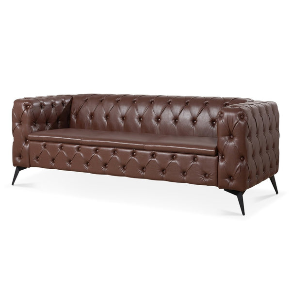 English Elm 84.06inch Traditional Pu Leather Sofa with Tufted Back and Sled Iron Legs for Living Room W68041370