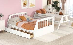English Elm Twin-over-full Bunk Bed with Storage Staircase Drawers and Pine Wood Frame LT000223AAK