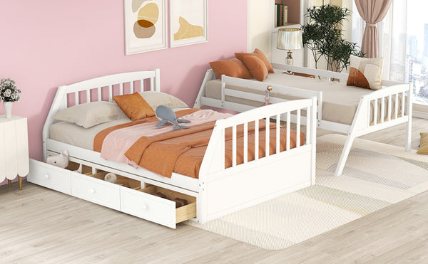 English Elm Twin-over-full Bunk Bed with Storage Staircase Drawers and Pine Wood Frame LT000223AAK
