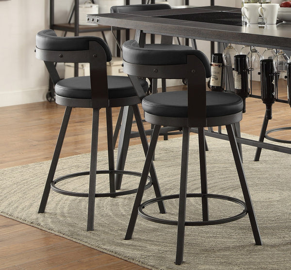 English Elm Metal 24-Inch Counter Height Chairs Set of 2 Black Faux Leather Swivel Seats Dark Gray Metal Base, Compact Stylish Dining Stools B01181024