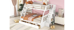 English Elm Twin-over-full Bunk Bed with Storage Staircase Drawers and Pine Wood Frame LT000223AAK