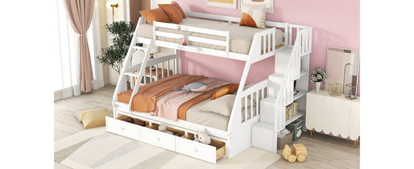 English Elm Twin-over-full Bunk Bed with Storage Staircase Drawers and Pine Wood Frame LT000223AAK