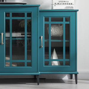 English Elm 62" Teal Blue Buffet Cabinet with Tempered Glass, Carved Doors, Adjustable Shelves & Anti-Tip Safety W96570022