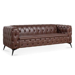 English Elm 84.06inch Traditional Pu Leather Sofa with Tufted Back and Sled Iron Legs for Living Room W68041370