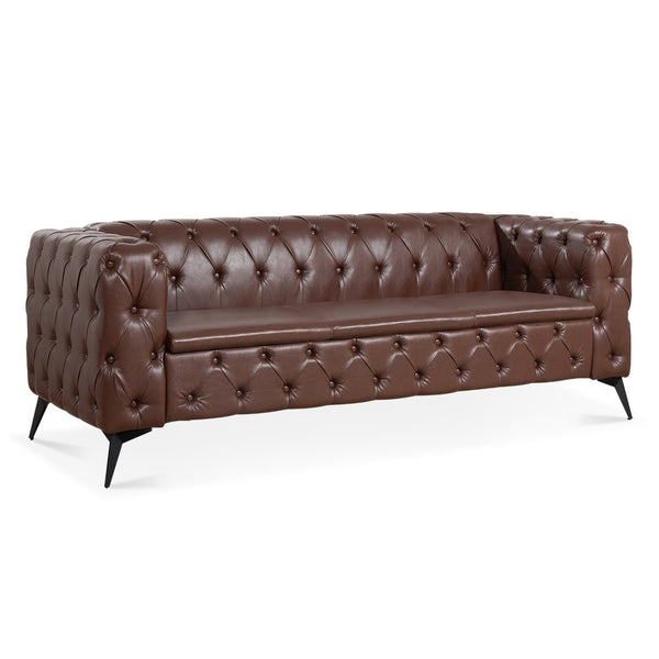 English Elm 84.06inch Traditional Pu Leather Sofa with Tufted Back and Sled Iron Legs for Living Room W68041370