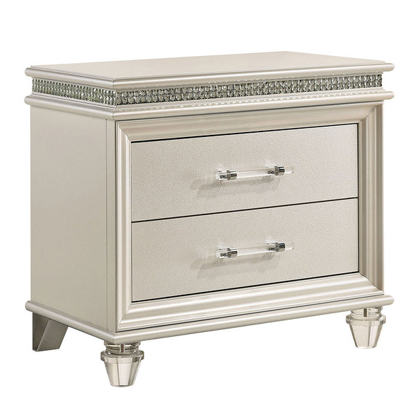 English Elm Classic Pearl White Maddie Nightstand with Acrylic Legs & Crystal Accents, 2 Felt-Lined Drawers, 29.5"W Elegance B01181028