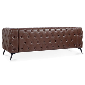 English Elm 84.06inch Traditional Pu Leather Sofa with Tufted Back and Sled Iron Legs for Living Room W68041370