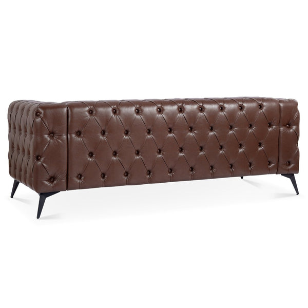 English Elm 84.06inch Traditional Pu Leather Sofa with Tufted Back and Sled Iron Legs for Living Room W68041370
