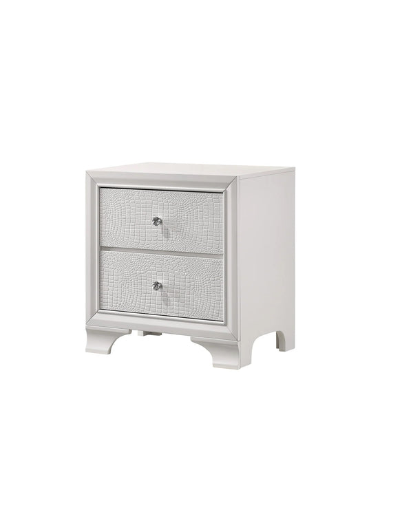 English Elm 1pc Glam Modern Nightstand with Embossed Crocodile Finish, Two Drawers, Dustproof Base & Buttons White 25.6 L x 18.4 W x 26.3 H B01181033