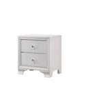 White Nightstand with Crocodile Pattern, 2 Drawers - Modern Style, Faux Crystal Pulls