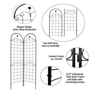 English Elm 4 Pack Tall Galvanized Steel Garden Trellises Powder Coated Black for Climbing Vines W158681065