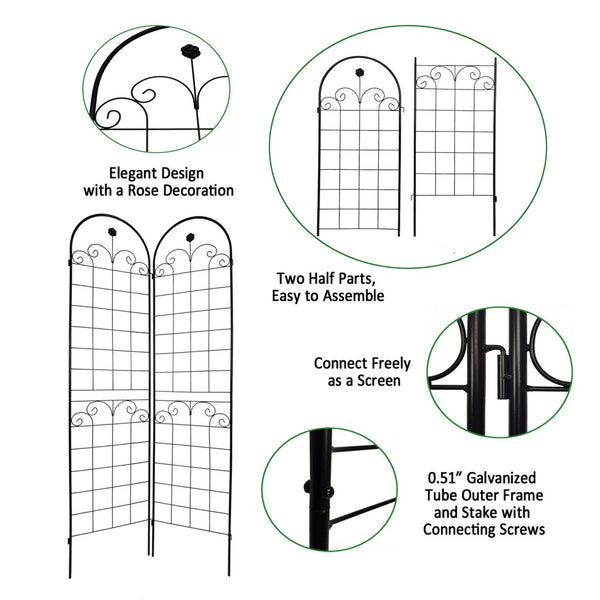 English Elm 4 Pack Tall Galvanized Steel Garden Trellises Powder Coated Black for Climbing Vines W158681065