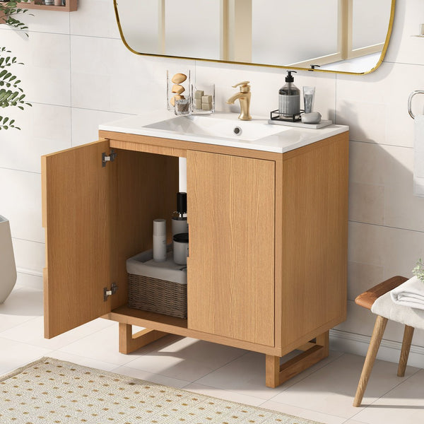 English Elm 30" Bathroom Vanity with Sink, Solid Wood Frame, Large Undersink Storage, Minimalist Elegant Design Burly Wood WF319594AAA