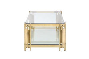 English Elm Woker Dual Tempered Glass Rectangular Coffee Table Gold Steel Frame Living Room W1567S00007