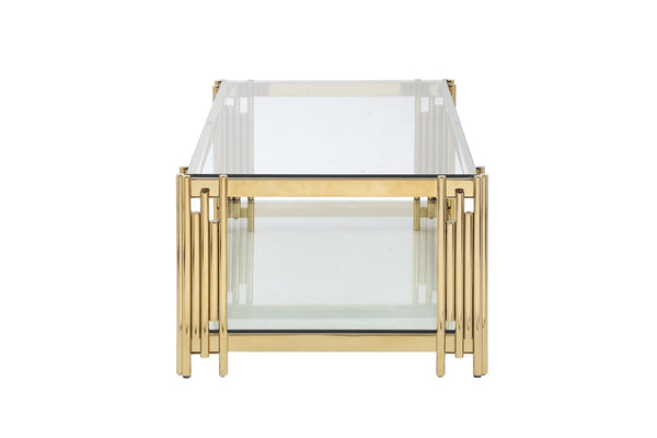 English Elm Woker Dual Tempered Glass Rectangular Coffee Table Gold Steel Frame Living Room W1567S00007