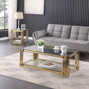 English Elm Woker Dual Tempered Glass Rectangular Coffee Table Gold Steel Frame Living Room W1567S00007